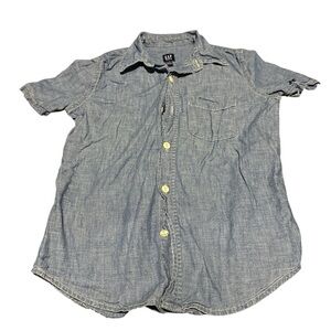 GAP Kids Short Sleeve Button Up Shirt Denim Style Size Medium Young Boy 10-12